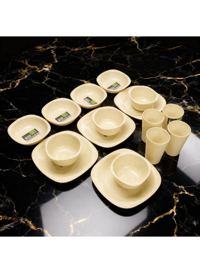 ECO PLAST 16-Piece Dinnerware Small Plates Set - Biege Granite (Flat Plat size 19.5 cm-Deep Plate Size 13 cm-Bowl Size 400 ml-Cup Size 300 ml) - Image 1